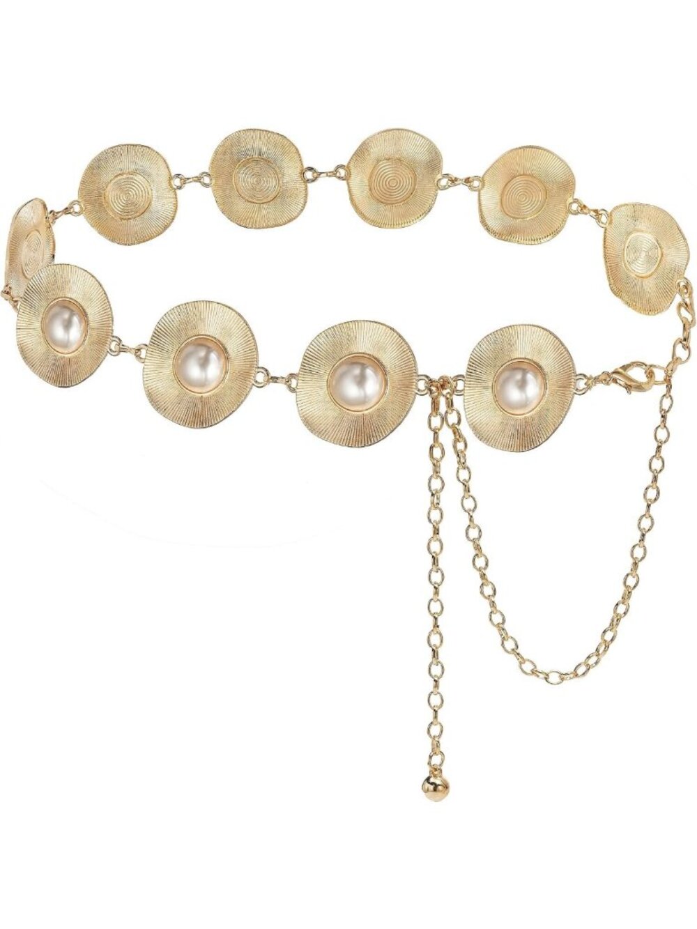 Stylish Women's Pearl & Metal Chunky Waist Chain Belt for Dresses & Outfits